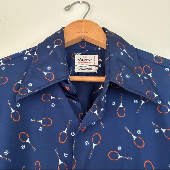 Vintage Mid 70’s Arrow Scrambler Tennis Button Down Shirt Size Medium - Picture 5 of 13